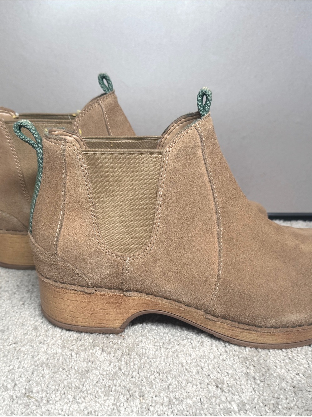 RARE Dansko Tan Suede Becka Ankle Boots with Green Accent